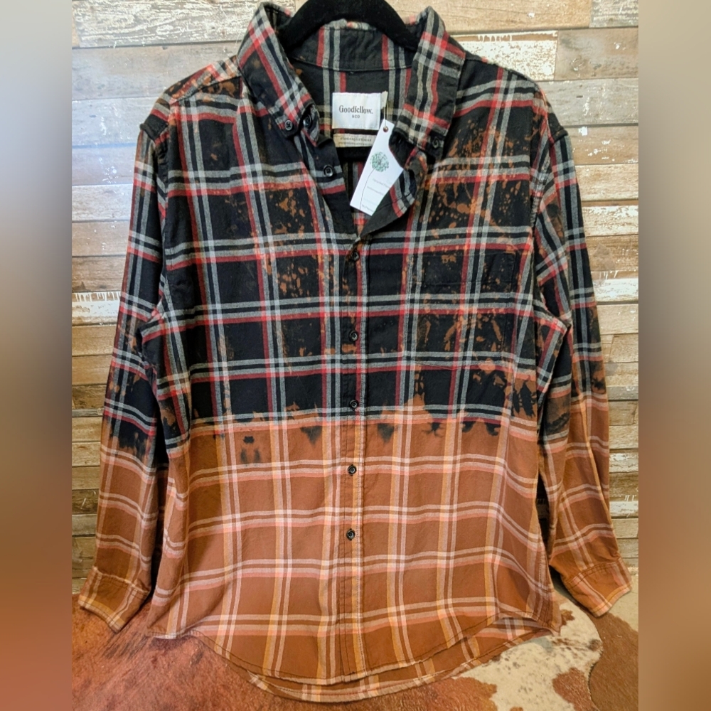 Credence Clearwater Revival Upcycled Dip Dye Bleached Flannel Shirt - Picture 10 of 15